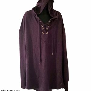 Free2B Plum Purple Hooded Sweatshirt Pullover Lace Tie Up Chest Unisex Small